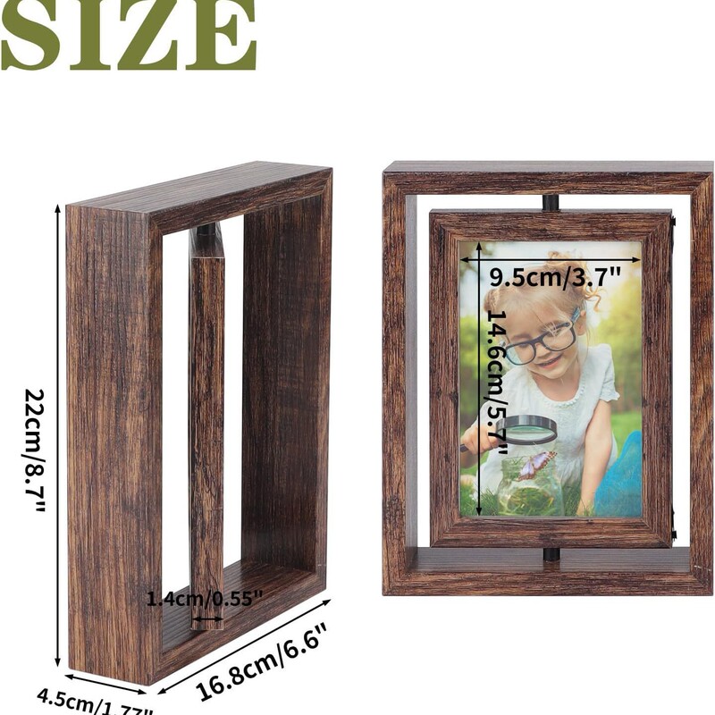 Rotating floating photo frame double-sided country photo frame, suitable for desktop vertical or horizontal display of friends and family photos