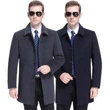 新款高端厚款商务休闲大衣男士秋冬中老年风衣气质保暖中长款外套