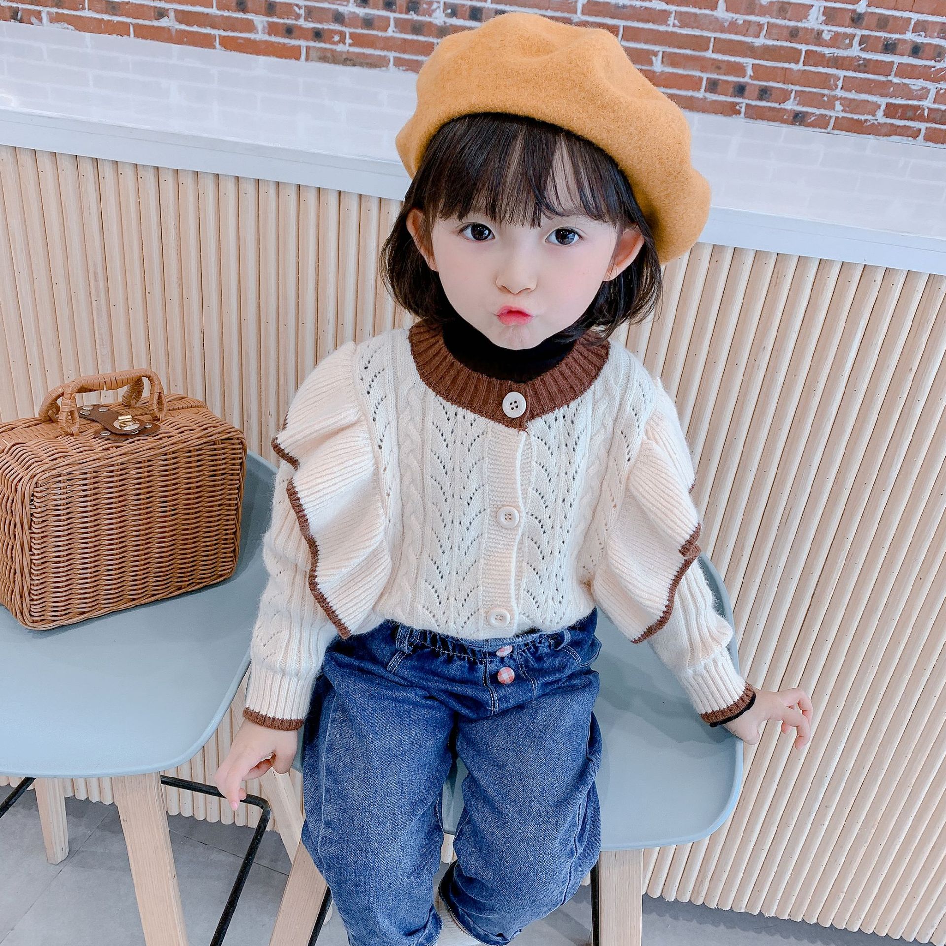 [Small wholesale] 2021 new pattern baby Western style fashion children Little Girl Korean Edition Lotus leaf Sweater
