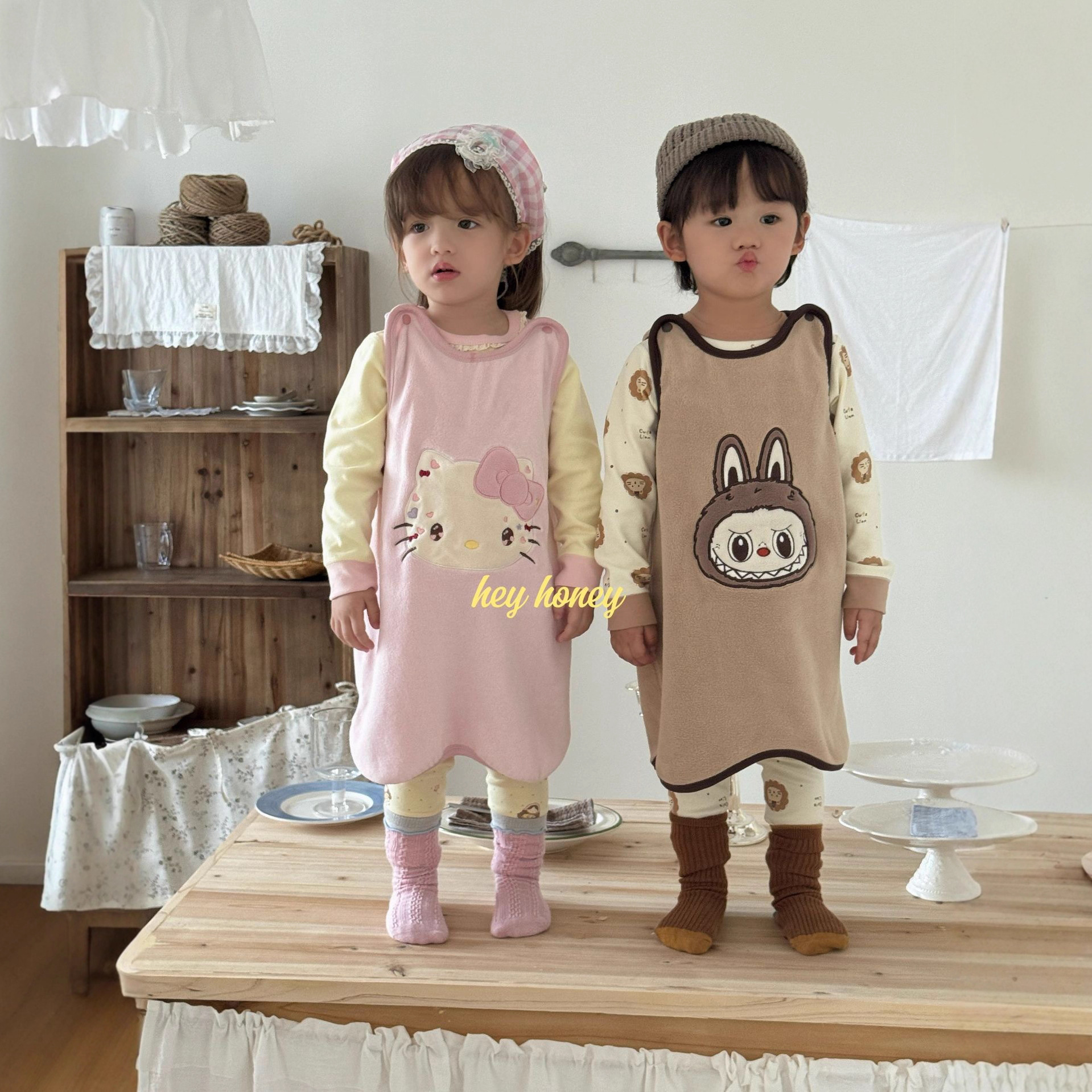 Large and Small Roll Sleeping Bag 25 Winter Male and Female Baby Double-Sided Cat Velvet Cartoon Cute Button Sleeveless Vest One-Piece Sleeping Bag