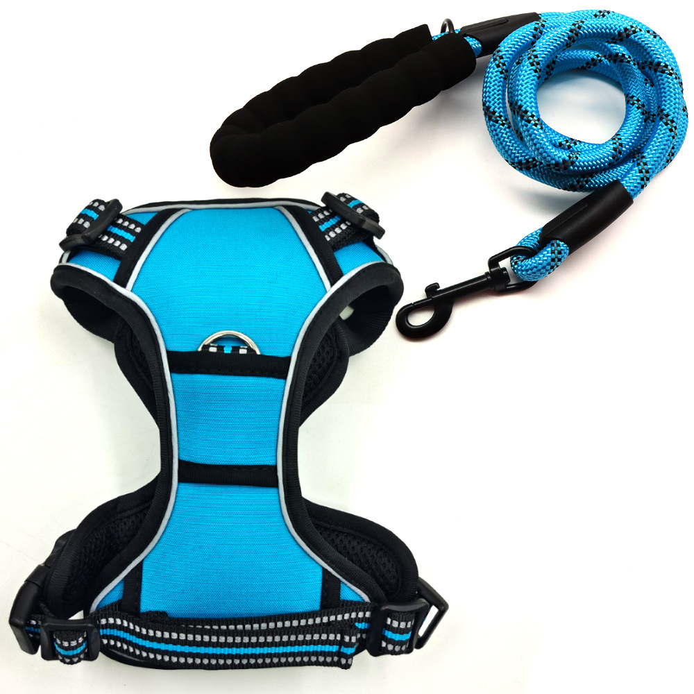Pecho de mascota espalda reflectante cómodo a prueba de explosiones mango vertical pecho trasero traje de tracción perro caminando con mango chaleco de doble capa