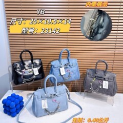 レトロ小衆ハンドバッグ女性2025新型潮デニムケリーバッグ大容量シングル肩斜め掛けプラチナバッグ
