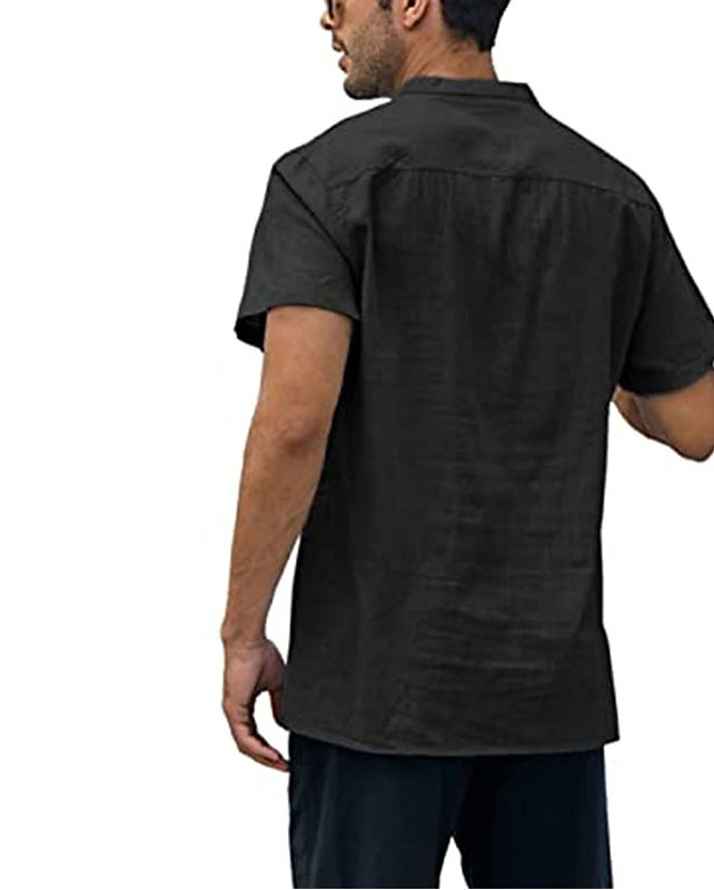 Men's Solid Color Streetwear Standing Collar Short Sleeve Loose Men's Tops display picture 15