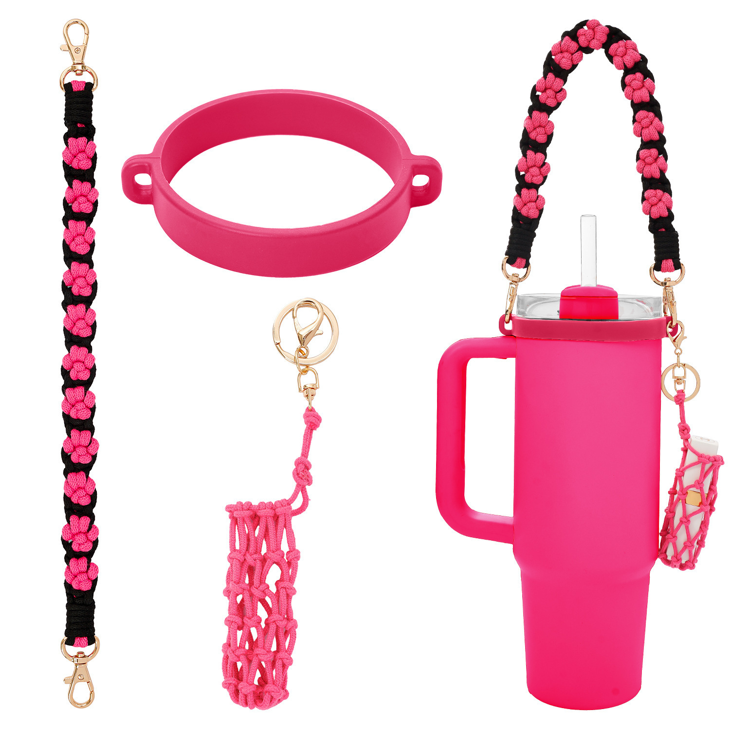 Amazon stanley pequeña margarita flor taza de agua cordón de grado alimenticio anillo de silicona cinturón de taza de agua portátil