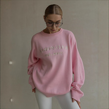 欧美休闲潮牌百搭宽松慵懒风垂坠感字母刺绣2025秋季新款毛衣女装