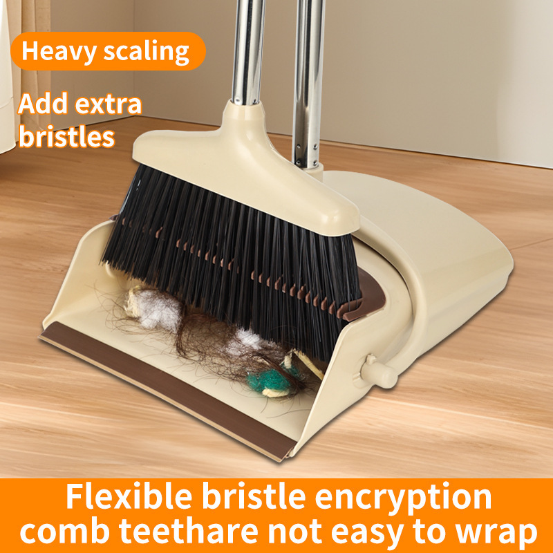 Broom and Dustpan Set for Home Use, Extra-Long Handle Upright Broom and Dustpan Set for Household Kitchen and Outdoor Floor Use