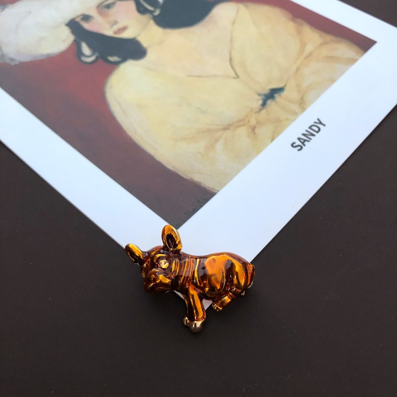 Brown Drip Glaze Cute Dog Brooch display picture 5