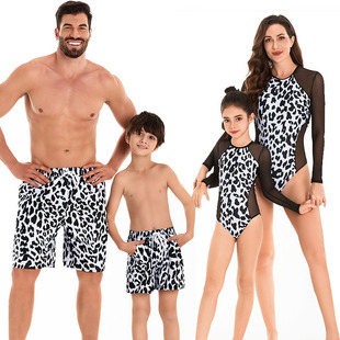 2024 Cross-border European and American Parent-child Swimwear Family Suit New Mother-daughter Bikini Father-son Beach Pants Loosely Waist Swimwear