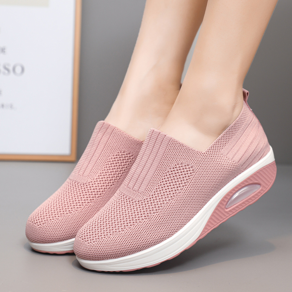 Women's New Spring Autumn Models, Fly-knit Mesh Slip-on Socks, Thick-soled Casual Shoes, Breathable And Lightweight_vogvips.com