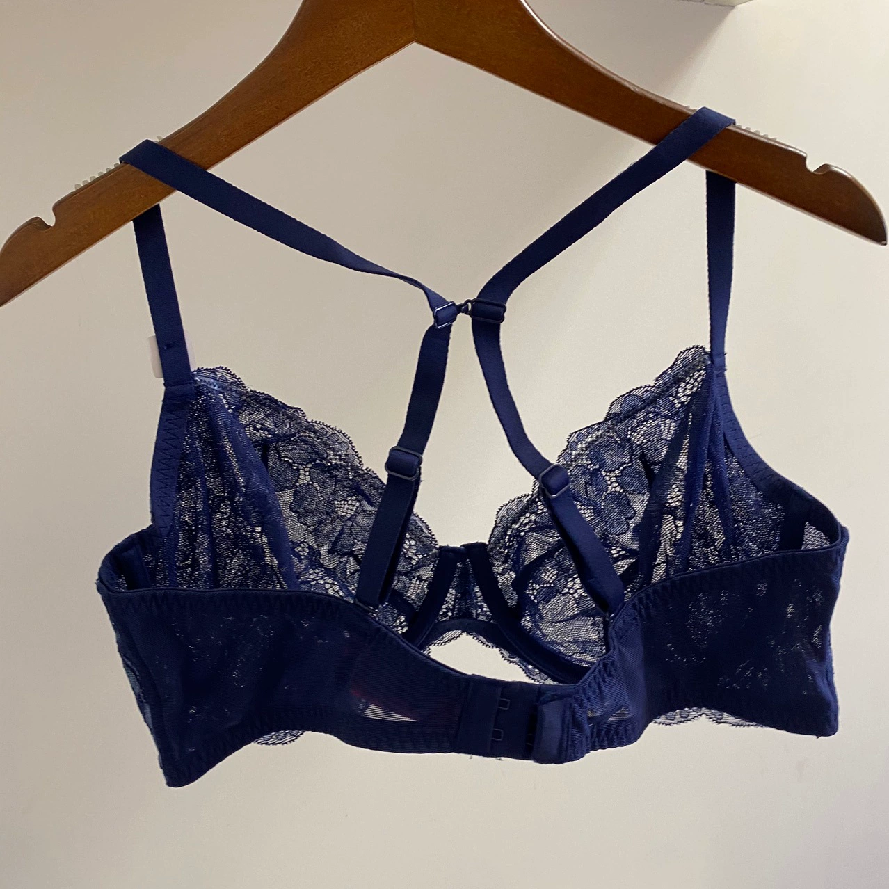 Blue ultra thin lace steel ring bra