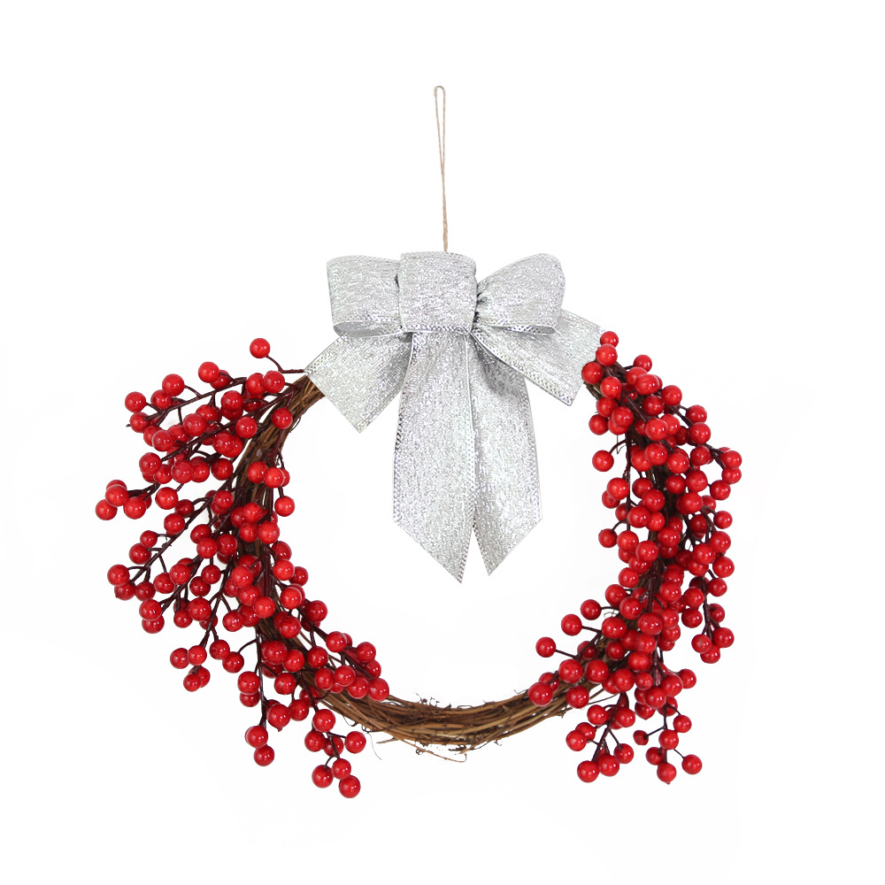 Nuevo producto de Amazon 2026, corona navideña con lazo, decoración colgante para el hogar, guirnalda artificial de frutos rojos, adorno para puerta, decoración colgante.