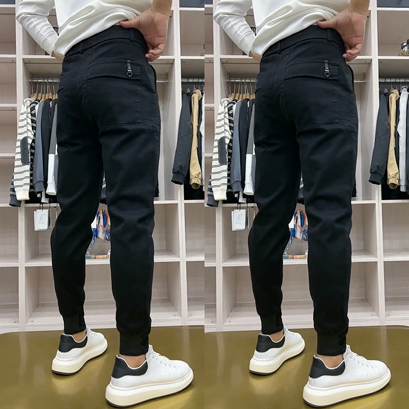 Jean décontracté coupe slim pour le printemps, pantalon élastique noir pour homme, tendance et polyvalent, limming et reliure des jambes Harun_voghion.com