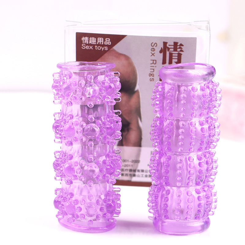 Double-Pack Locking Ring Penis Sleeve, Textured Soft Gel, Transparent Black — detail image 7