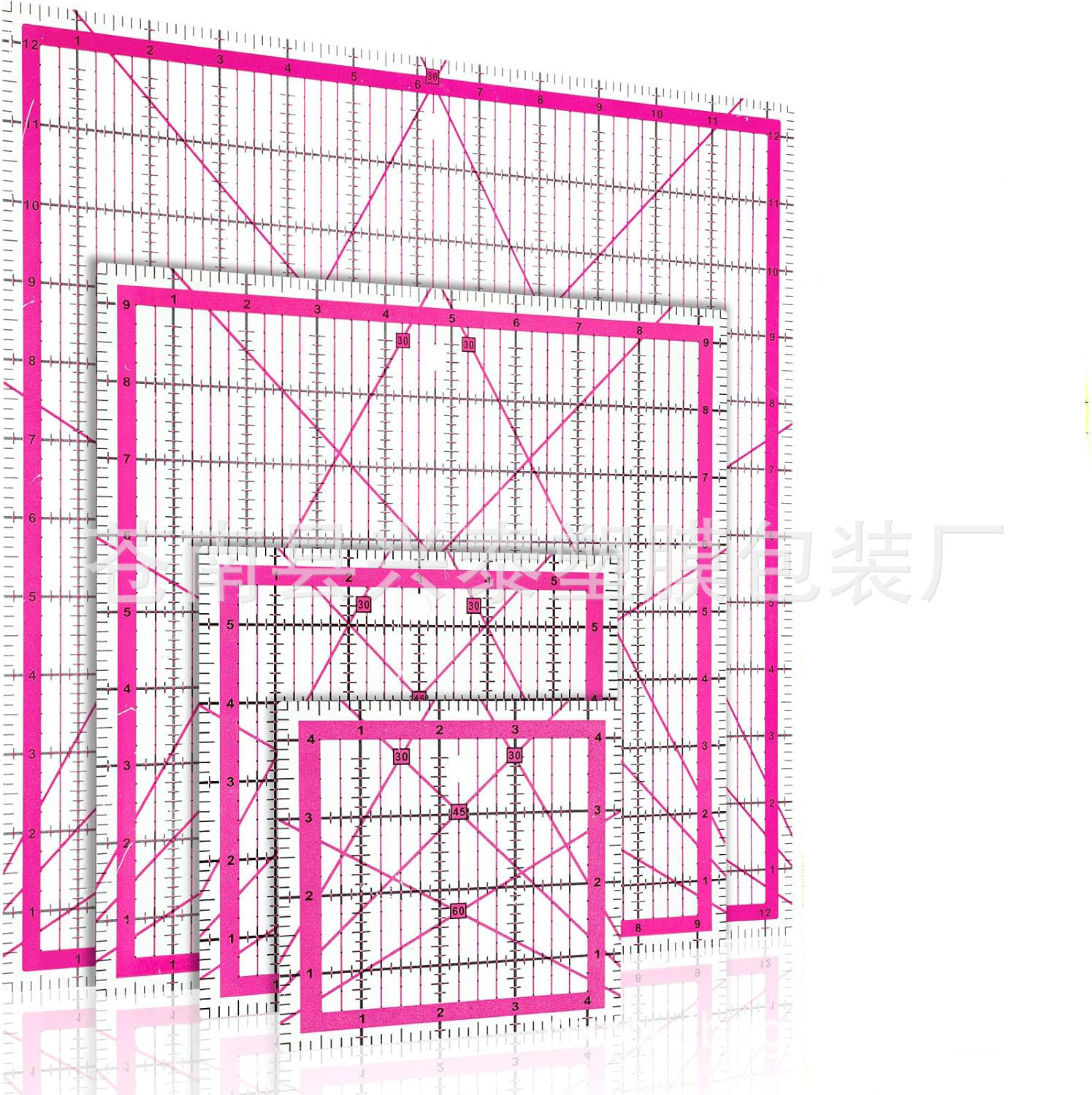 4 regla cuadrada plantilla acolchada acrílica corte regla de patchwork venta directa de fábrica rosa amarillo azul cuatro colores stock