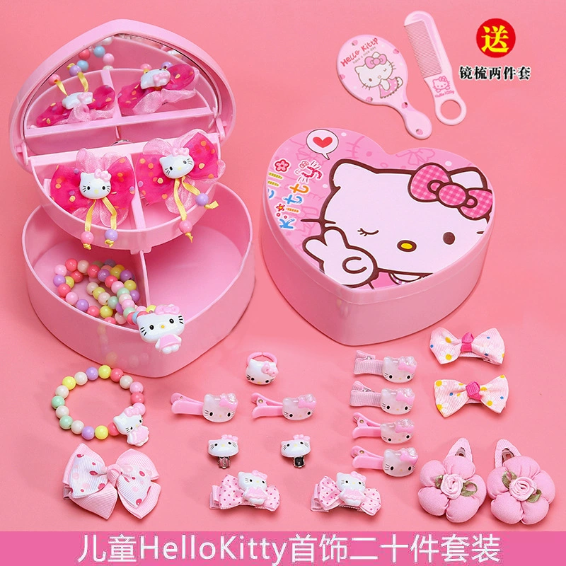 Набор детских украшений Hello Kitty: ожерелье, браслет, кольца, бантики для волос, мультяшные аксессуары для принцессы