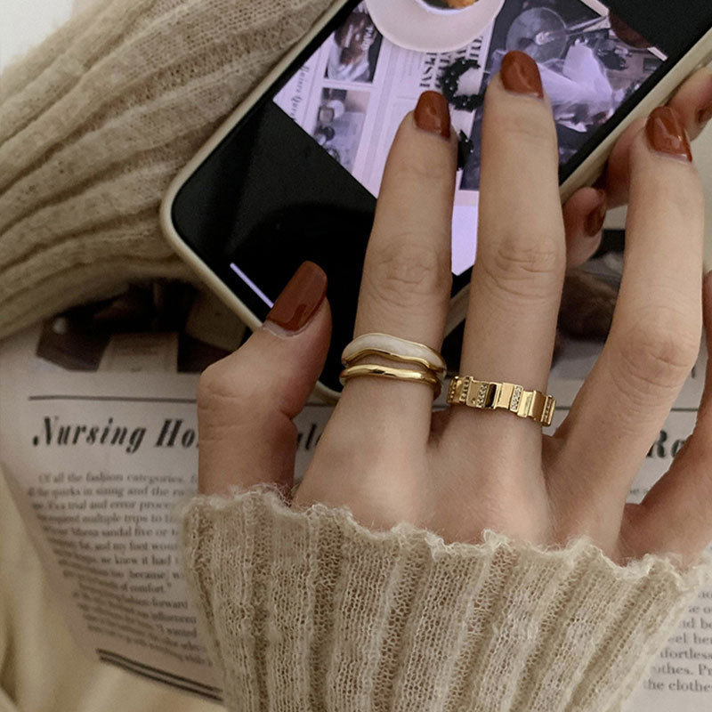Student Korean-Style Simple White Mother-Of-Pearl Double-Layer Ring Niche Design Index Finger Ring Trendy Fashion Personality Octagonal Jewelry Student Korean-Style Simple White Mother-Of-Pearl Double-Layer Ring Niche Design Index Finger Ring Trendy Fashion Personality Octagonal Jewelry