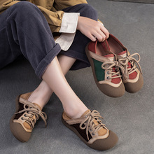 2025秋冬新款头拼色时尚潮牛巴单鞋休闲复古百搭轻便通勤女鞋