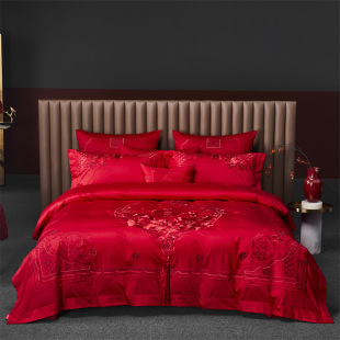 Light Luxury and High-End Cotton 160-Count Long-Staple Cotton Satin Embroider Jacquard Wedding Bedding Four-Piece/Set of Six