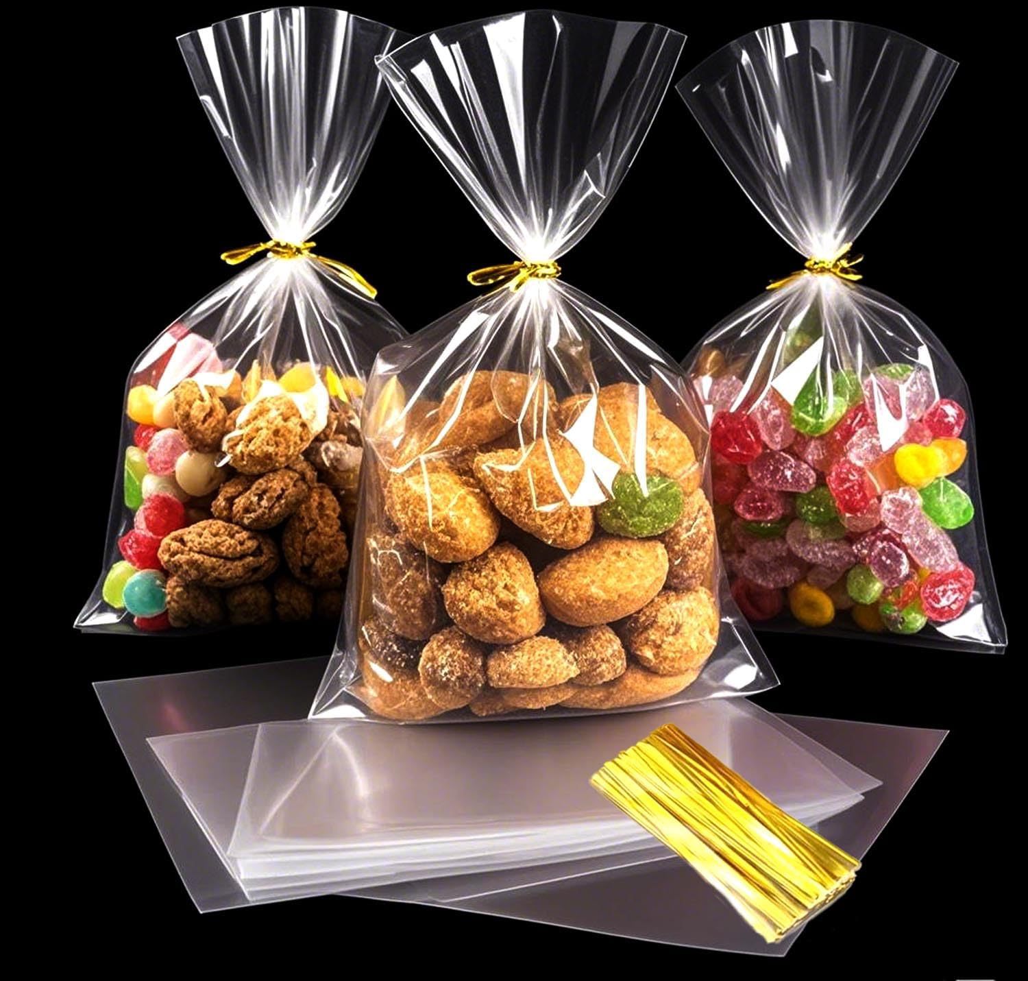 Lotes transparentes de bolsas de vidrio cóncavas insertadas en bolsas de plástico de bolsillo plano de pan dulces palomitas de maíz