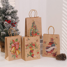 新款跨境圣诞牛皮纸袋手提袋圣诞节礼物包装袋平安夜大容量礼品袋