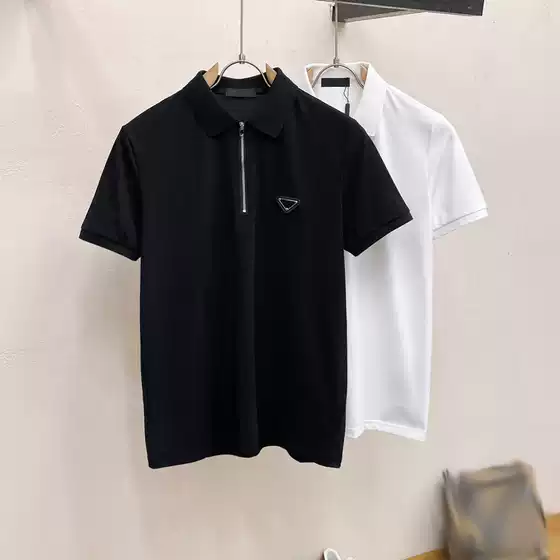 Men's Zipper Polo Shirt Short-sleeved T-shirt Summer New Fashion Brand Embroidered Youth Lapel Loose Casual Half-sleeved Fashion T-shirt