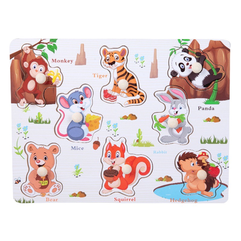 CPC tablero de agarre de la mano de madera para niños rompecabezas digital Alfabeto animal tablero de juego cognitivo Montessori Educación Temprana Juguetes Educativos