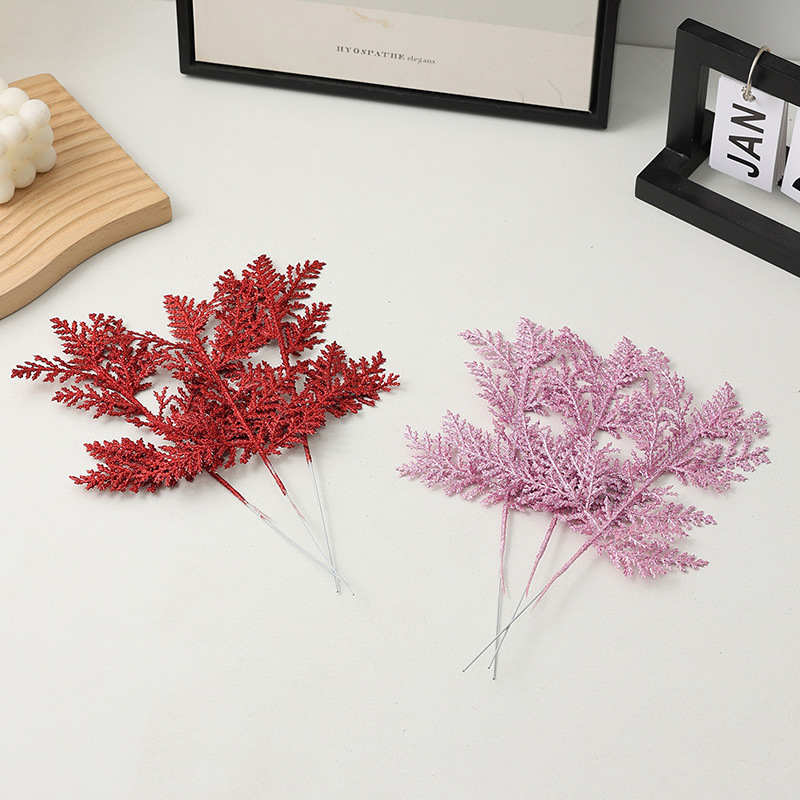 Christmas decorations artificial gold powder pine needle branches glitter leaves cypress leaves color artificial decoration accessories pine leaves