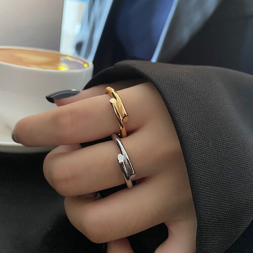 New Style Cold Wind Asymmetric Open Ring for Girls, Creative Overlapping Minority Design, Korean Version Ring