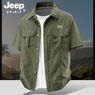 JEEP SPIRIT吉普夏季短袖衬衫男装休闲宽松纯色衬衣工装翻领上衣