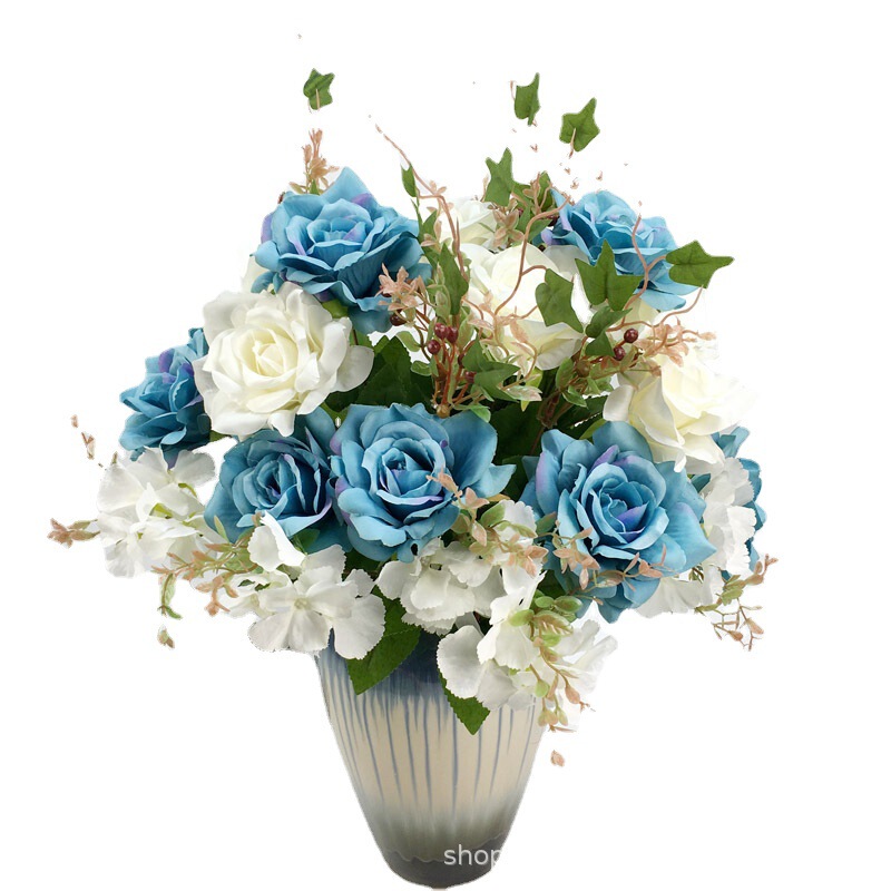 Simulation 13 head European hibiscus rose artificial flower wedding home photography flower wall soft decoration Simulation 13 head European hibiscus rose artificial flower wedding home photography flower wall soft decoration