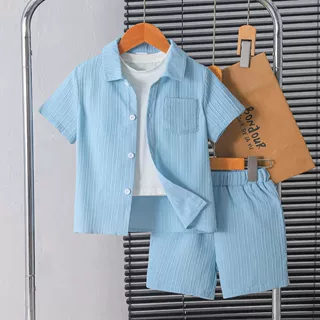 男童套装夏装儿童薄衬衫时髦礼服男宝短袖短裤婴童衣服夏季
