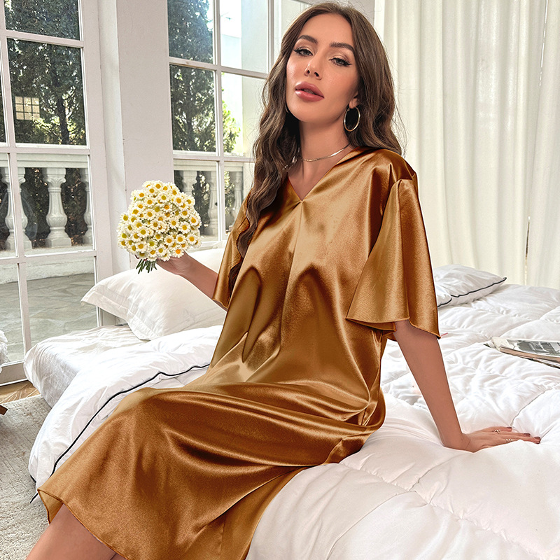 Amazon transfronterizo pijamas de seda de hielo de tamaño grande para mujeres verano frío ropa delgada para el hogar larga pijama de mujer al por mayor 3148