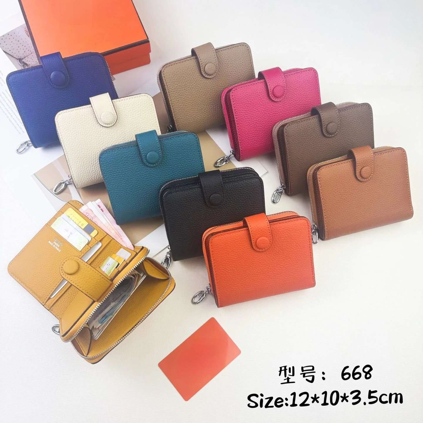 H家短夹新款new arrivals短款钱包Silk’in Togo牛皮女款中夹钱包