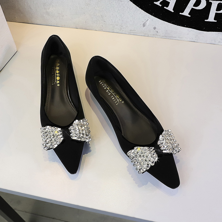 3685-H103 French-style Casual Versatile Women's Shoes With Rhinestone Bow, Wedge Heel, And Pointed Toe_vogvips.com