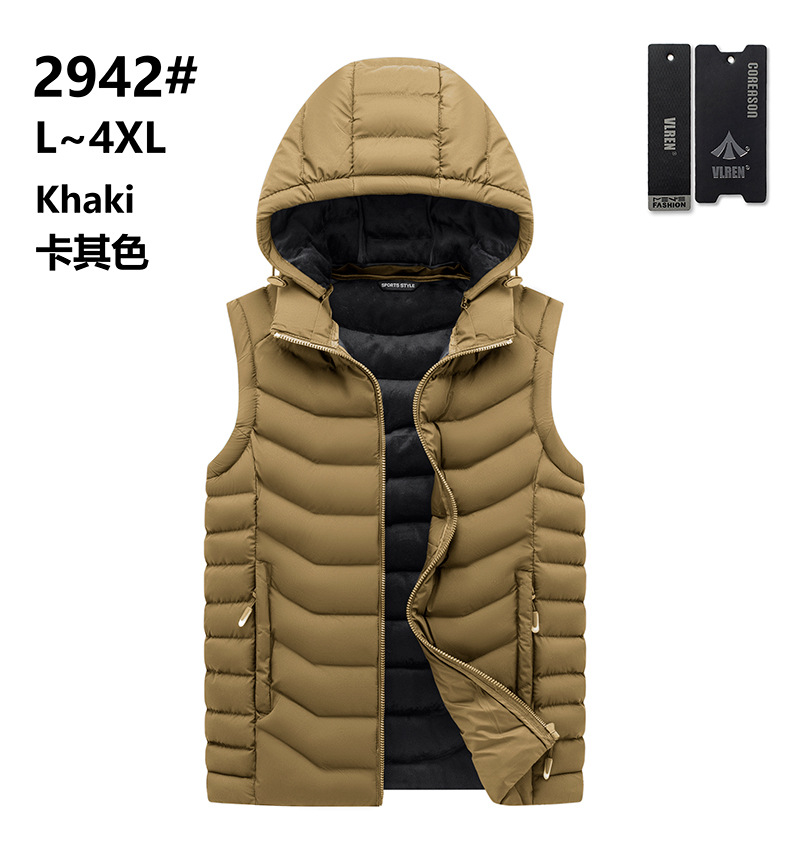 Chaleco de hombre transfronterizo moda casual costilla Chaleco de algodón con capucha desmontable color sólido fábrica Comercio exterior chaleco al por mayor