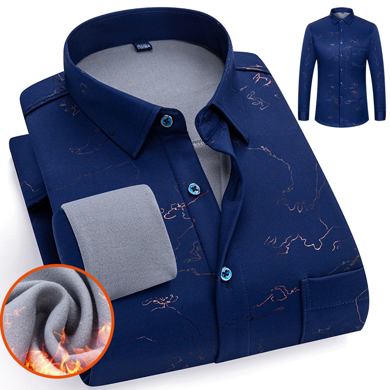 [Además de engrosamiento de terciopelo] Camisa cálida bronceada de invierno Cárdigan para hombres de mediana edad y ancianos Camisa suelta informal para hombres