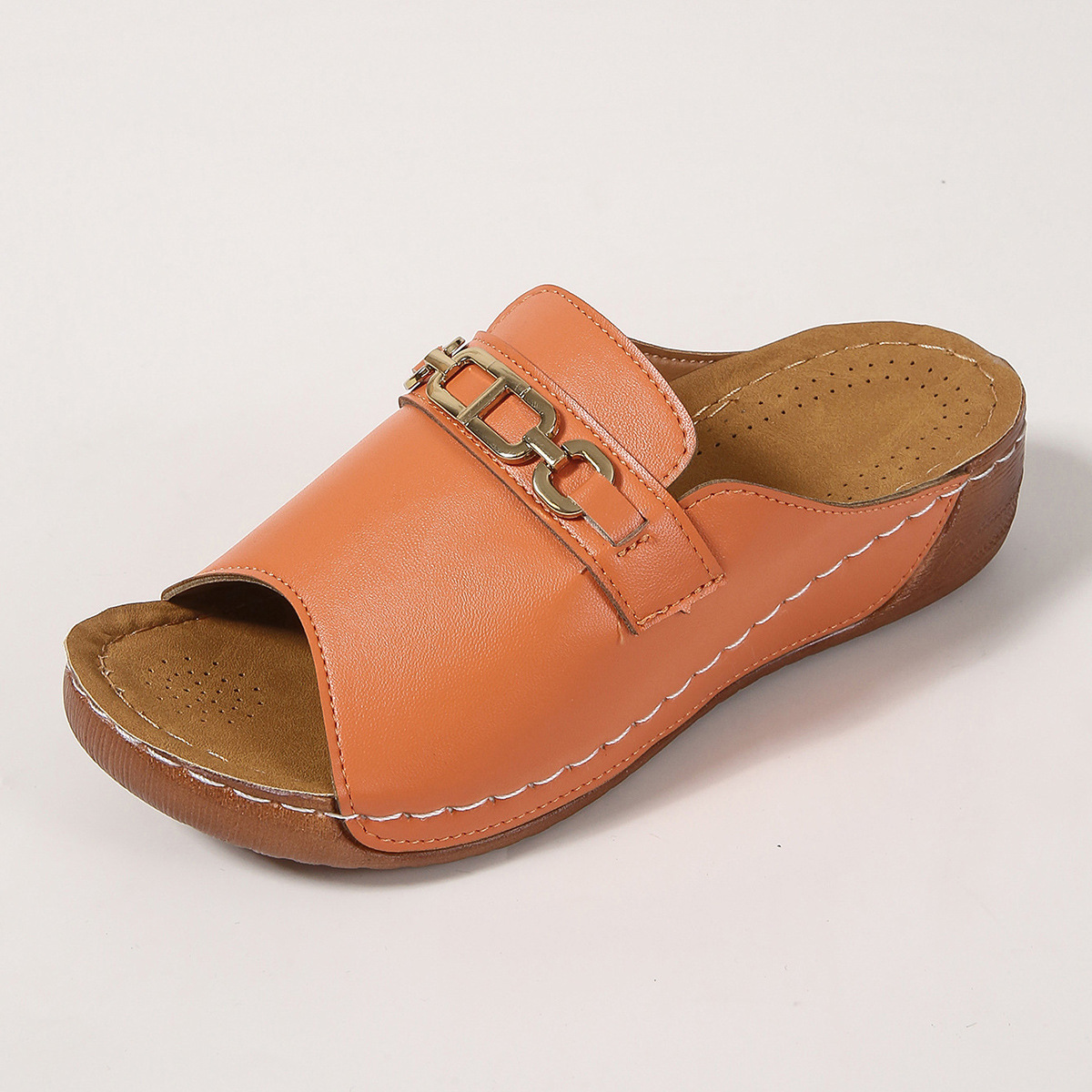 Summer New Arrival Chain Plus Size Platform Sandals Women's Open Toe Wedge Heel Beach Slip On Flip Flops Size 43_voghion.com