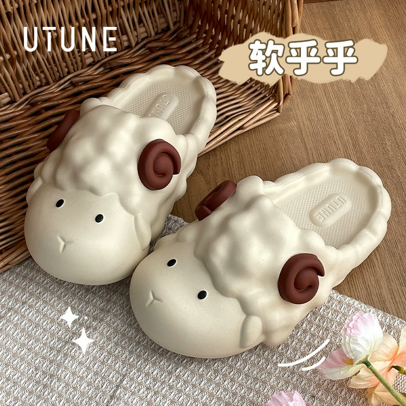 Превосходные тапочки женские летние 2025 новые милые ягненки дома в помещении eva толстое дно, чтобы наступить на фекалии, прохладные тапочки, противоскользящие