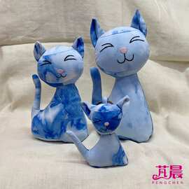 民族风蓝染饰品扎染布艺动物 猫咪挂件(小号）