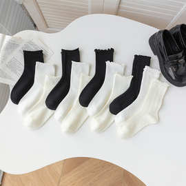 白色麻花袜子女日系jk基础款堆堆袜秋冬日系学院风木耳边中筒袜子