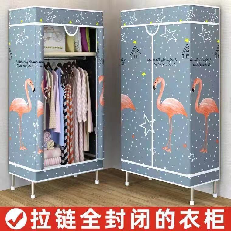 Simple Fabric Wardrobe with Reinforced Thickened Steel Pipes, Oxford Cloth, Zipper, Fully Enclosed Assembly Fabric Hanging Wardrobe