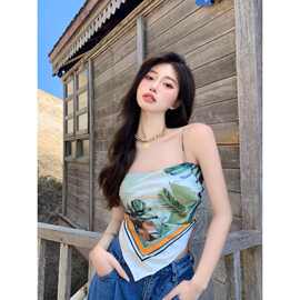 海边度假风印花抹胸吊带女夏季外穿辣妹性感背心泰式内搭jazz上衣