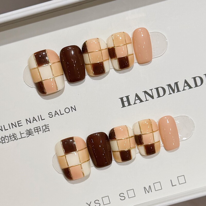 【Checkerboard Pattern】Three-Dimensional Checkered Square Niche Ins Fashion Handmade Wearable Nails Removable Nail Stickers 【Checkerboard Pattern】Three-Dimensional Checkered Square Niche Ins Fashion Handmade Wearable Nails Removable Nail Stickers