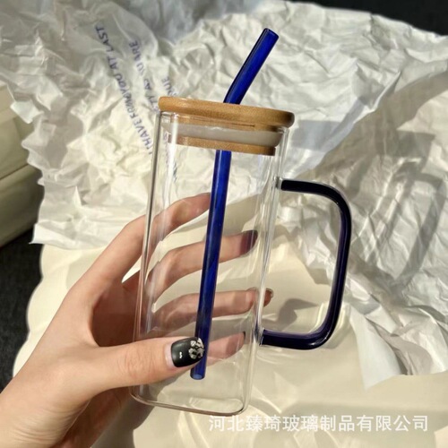 Glass Water Cup High Borosilicate Colorful Handle Household Glass Cup Heat Resistant Can Be Heated Breakfast Cup Coffee Milk Cup