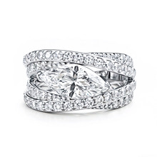 6x12马眼形莫桑钻2克拉S925纯银线条排钻戒指女欧美ins风跨境手饰