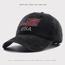 【包邮】外贸帽子男士牙舌帽USA美国国旗刺绣棒球帽女款鸭舌帽潮