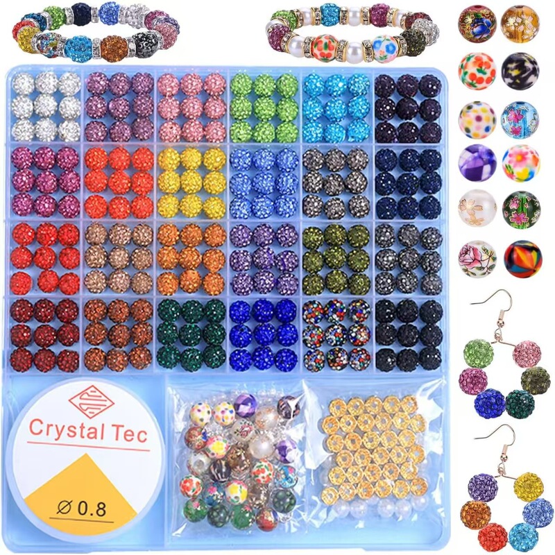 Cross-Border Rhinestone Beads 10mm Clay Disco Ball Bead Set Suitable for Necklace, Earrings and Bracelet Making