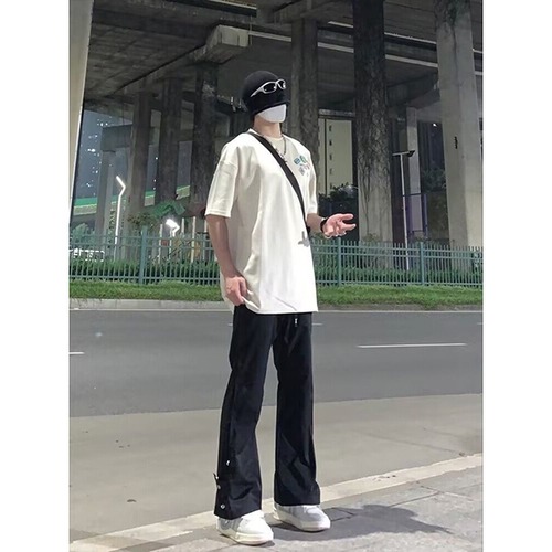 Spring and Autumn Charge Pants, American Street Style Men's Padded Functional Work Trousers, Slim Straight Zipper Wide-leg Pants