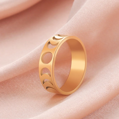Cross-border Best-selling Stainless Steel Moon Phase Ring in European and American Styles&mdash;Minimalist, Personalized Design with Hollowed-Out Moon Phase Pattern&mdash;Couple&rsquo;s Closed-End Rings