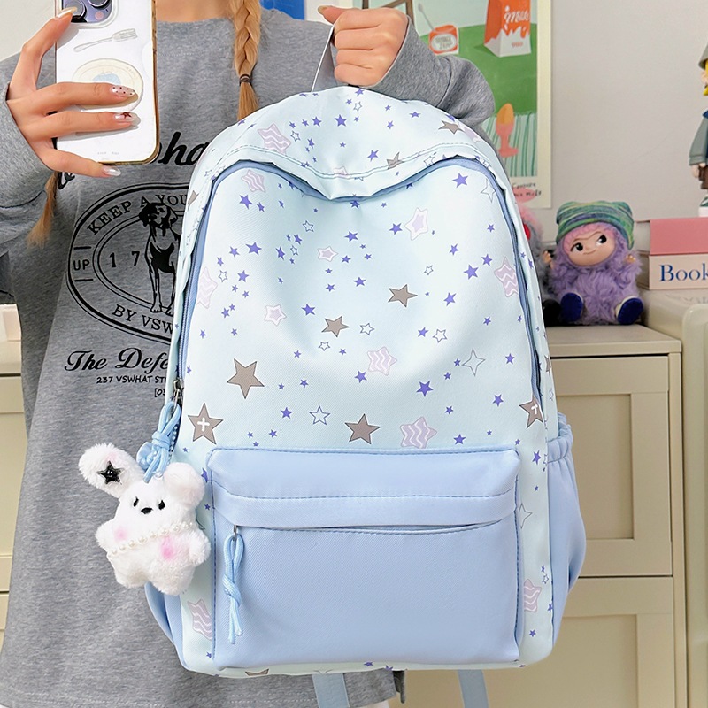 Cross-Border Trend: Fresh and Simple Style, Lightweight School Bag for Middle and High School Students, Versatile Star-Printed Backpack, Large-Capacity Double-Shoulder Bag